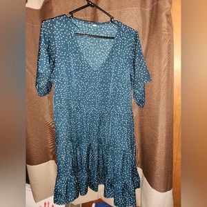 Green and white polka dot dress